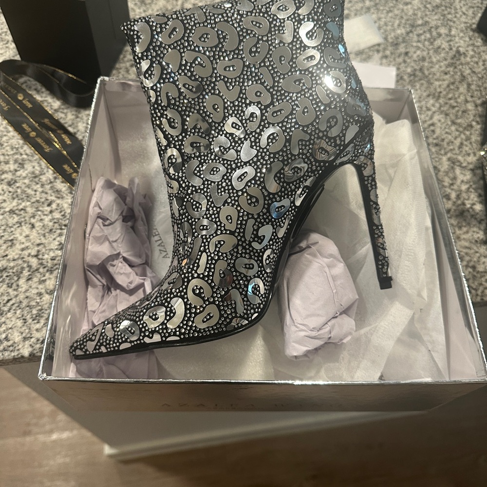 Amina Muaddi Black and Gray Women's Ankle Boots